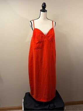Sleek Red Satin Slip Dress with Bust Seams